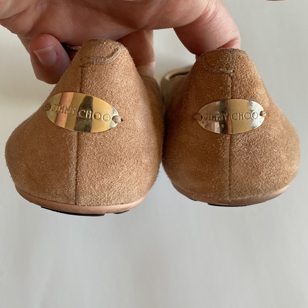 Jimmy Choo ballet flats women’s 37.5 pink/tan suede rose gold toe EUC - Picture 2 of 9